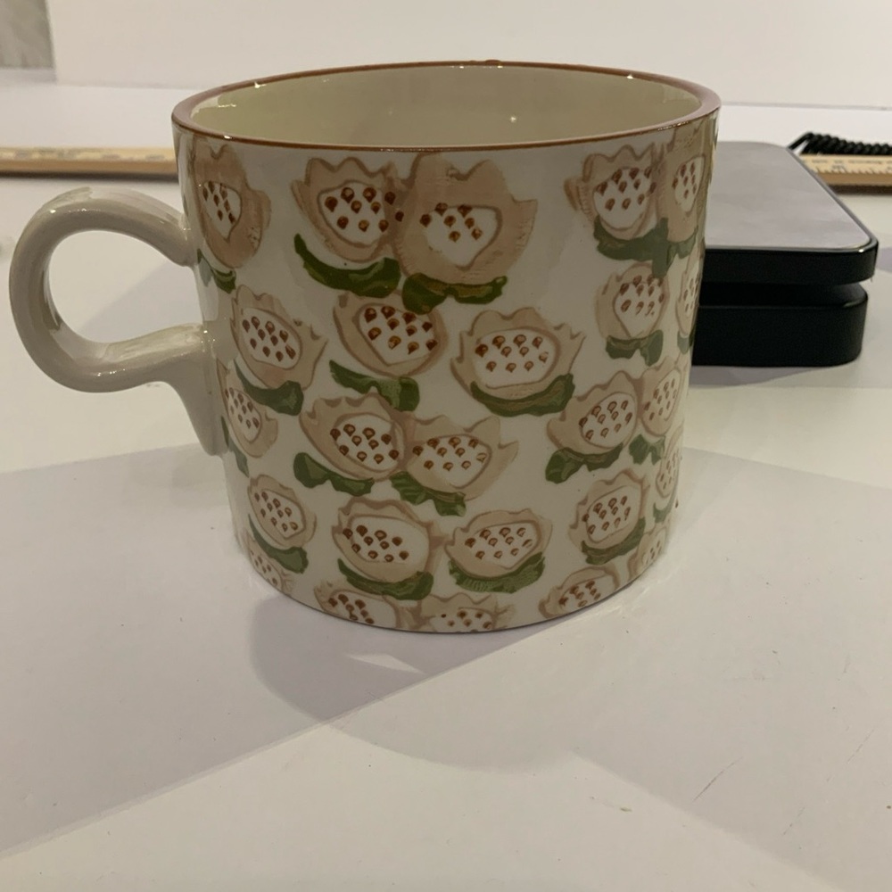 Art pottery Sarah Golden Hand-stamped Floral Coffee/Tea Mug 14oz